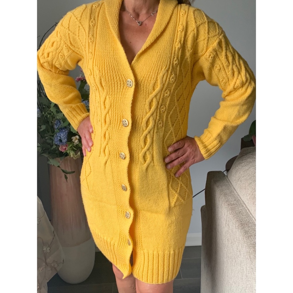 Women Hand Knit 🧶 L/S Casual Yellow Dress🐥